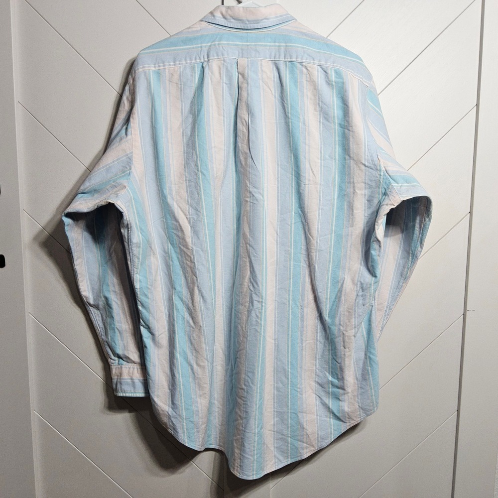 Ralph Lauren Button Down Shirt Mens 16.5-34 Blue Pink Striped Oxford Cotton - Picture 6 of 16